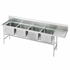 Four Compartment Sinks Advance Tabco 94-84-80-36R Four Compartment Sink With Right Drainboard, 129"