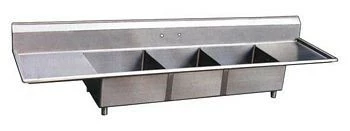 Omcan Food Machinery Three Compartment Sinks Omcan (FMA) 22117 Three Compartment Pot Sink With Left And Right Drain Boards 3 Omcan Food Machinery Three Compartment Sinks Omcan (FMA) 22117 Three Compartment Pot Sink With Left And Right Drain Boards